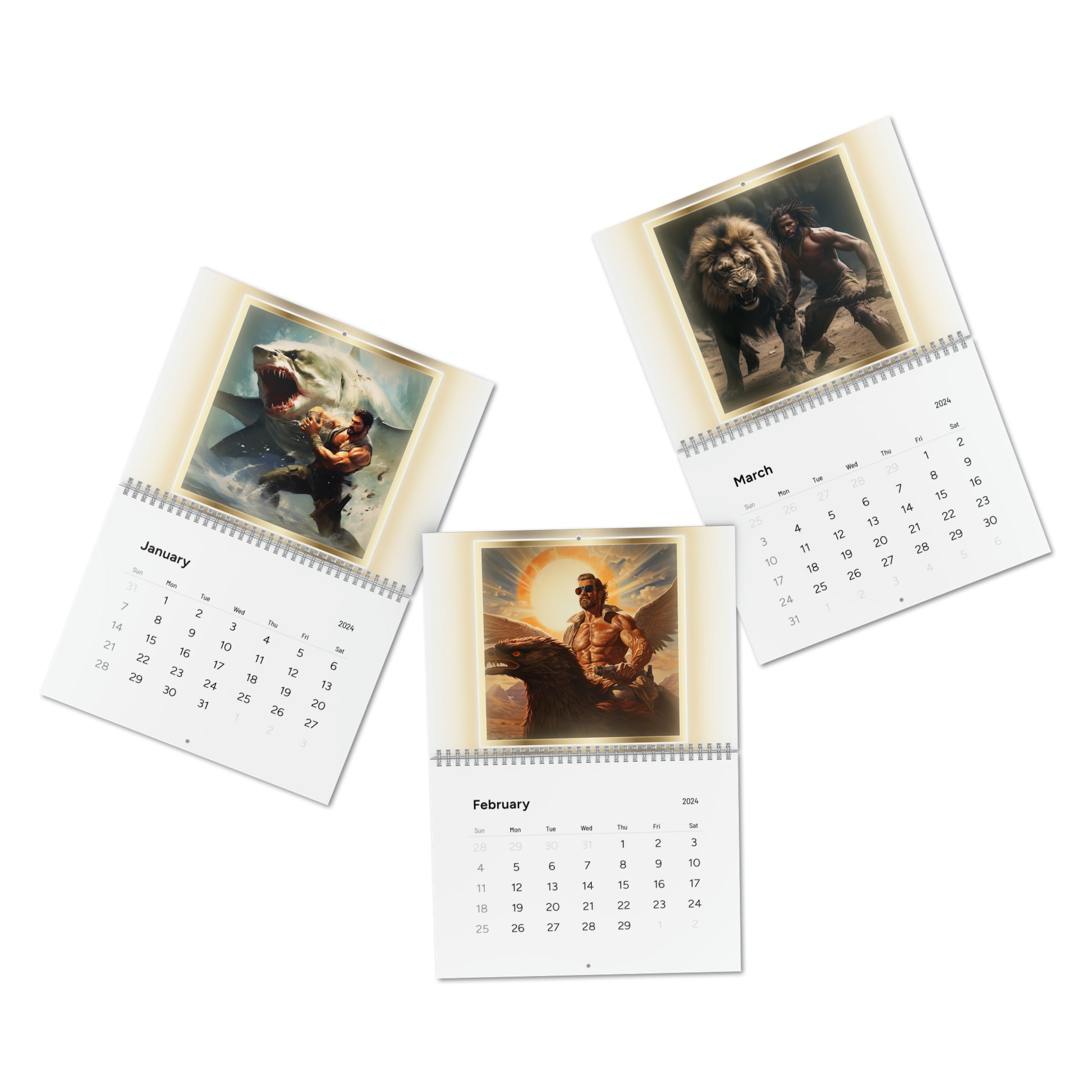 Manly Man Wall Calendar (2024) - Premium Calendar from Printify - Just $9.63! Shop now at Novus Designs and Creations