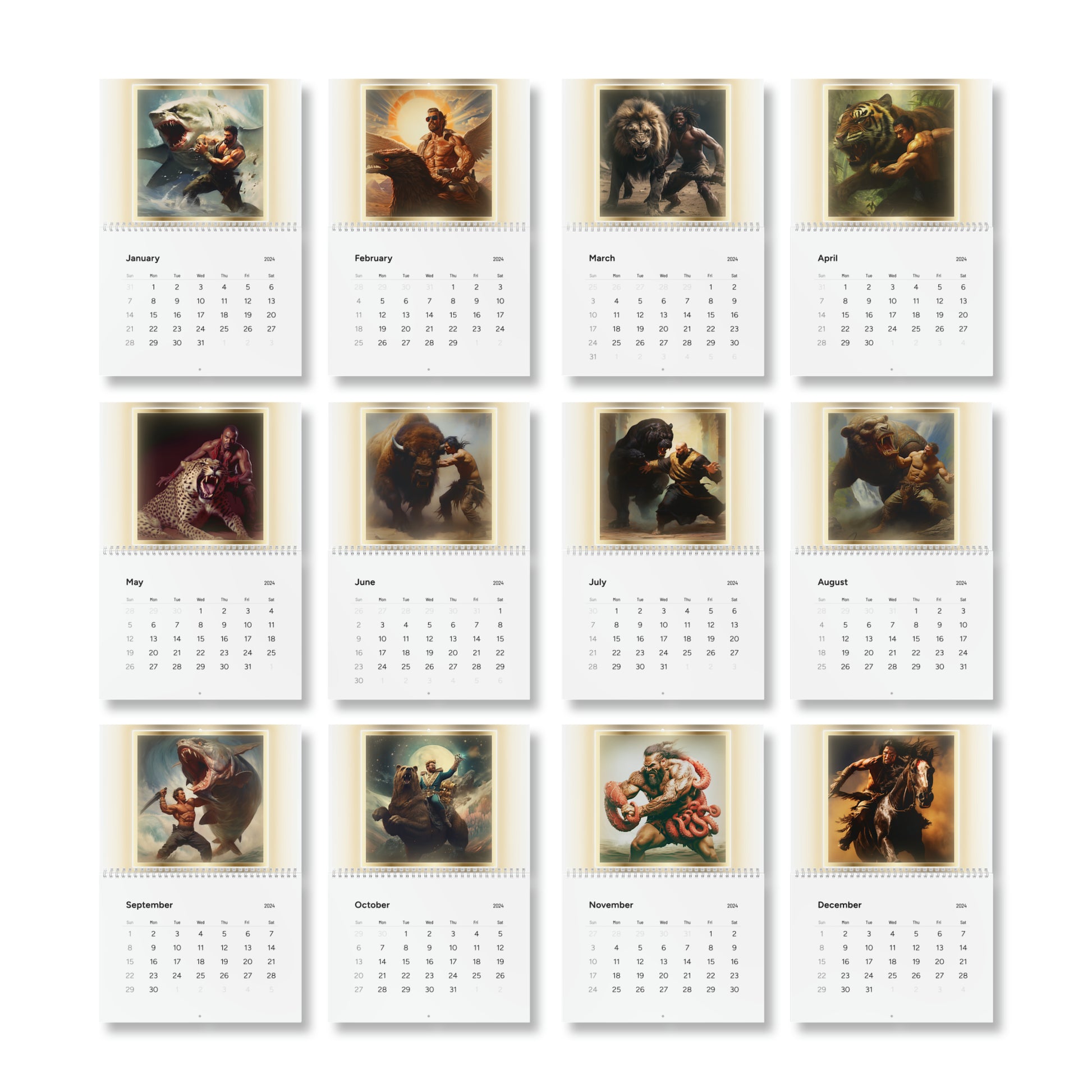 Manly Man Wall Calendar (2024) - Premium Calendar from Printify - Just $9.63! Shop now at Novus Designs and Creations